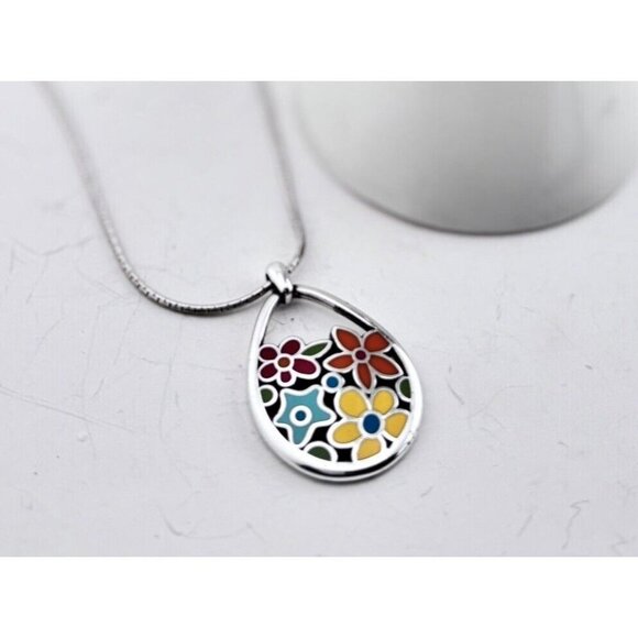 Brighton Spring Meadow Enamel Flower Silver Retired Necklace. Multi Colored - Picture 5 of 5